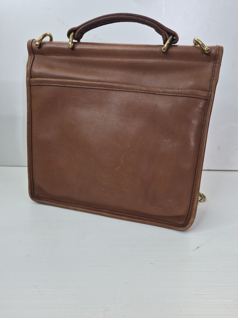 Coach Brown Leather Top-Handle Satchel with Gold Chain Strap - Picture 3 of 9